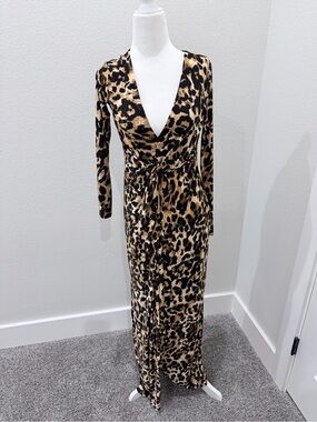 Thalia Sodi Leopard-Print Wrap Maxi Dress - Beige & Black